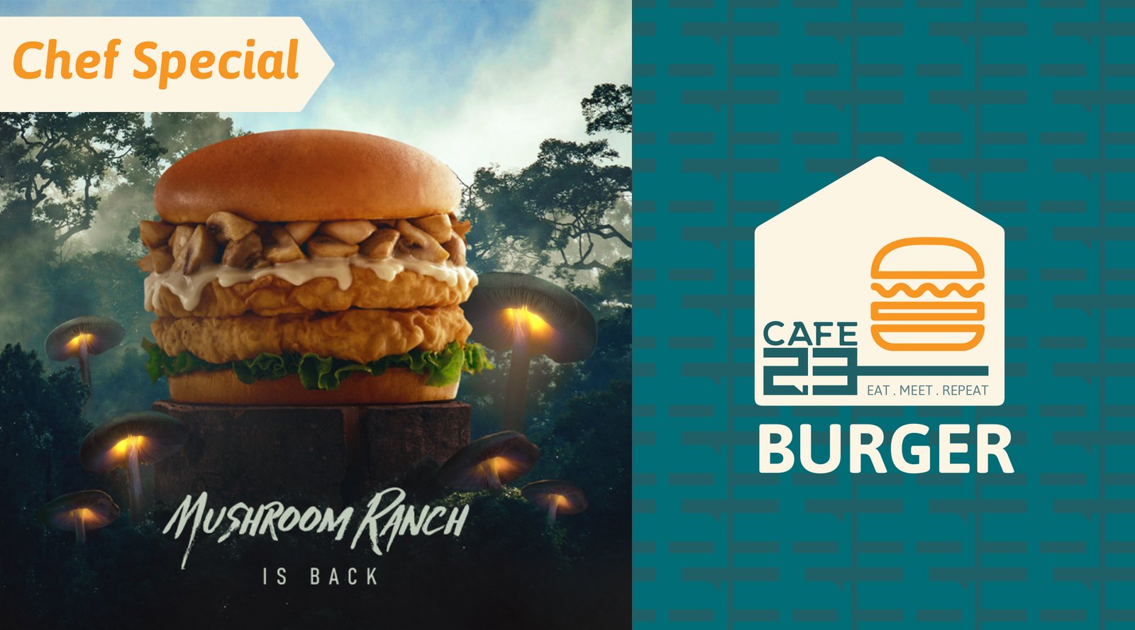CAFE 23 Mushroom Ranch Burger Special